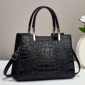 Premium Black Crocodile Texture Women's Handbag