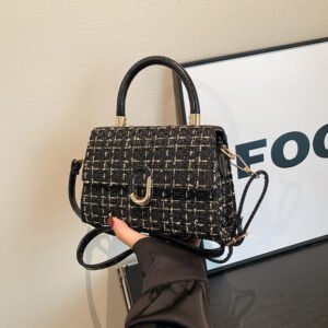 Premium Black Tweed Top Handle Bag