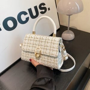 Premium Ivory Tweed Top Handle Bag